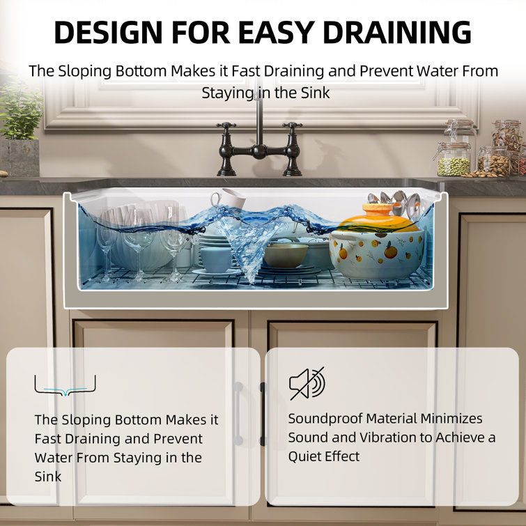 33" White Fireclay Farmhouse Apron-Front Kitchen Sink with Accessories