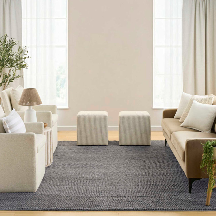 Handmade Gray Wool and Cotton Rectangular Indoor Rug