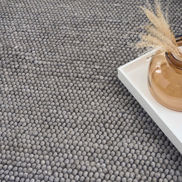 Handmade Gray Wool and Cotton Rectangular Indoor Rug