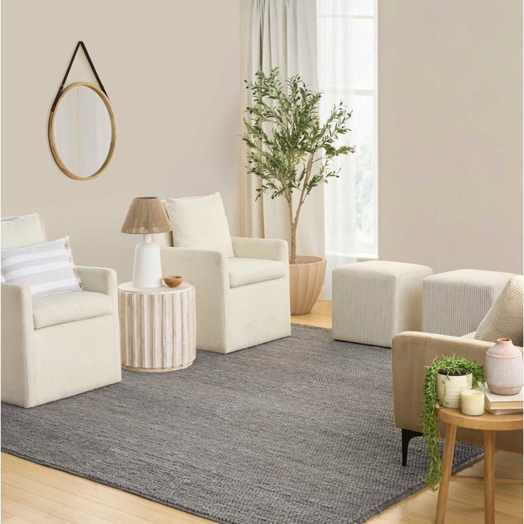 Handmade Gray Wool and Cotton Rectangular Indoor Rug