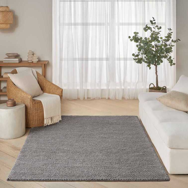 Handmade Gray Wool and Cotton Rectangular Indoor Rug