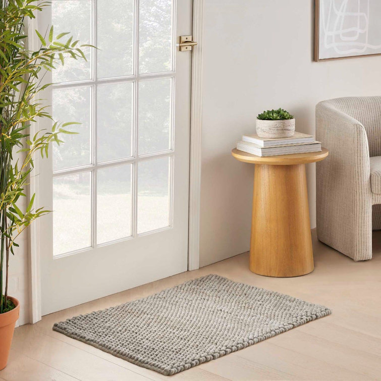 Handmade Gray Wool and Cotton Rectangular Indoor Rug