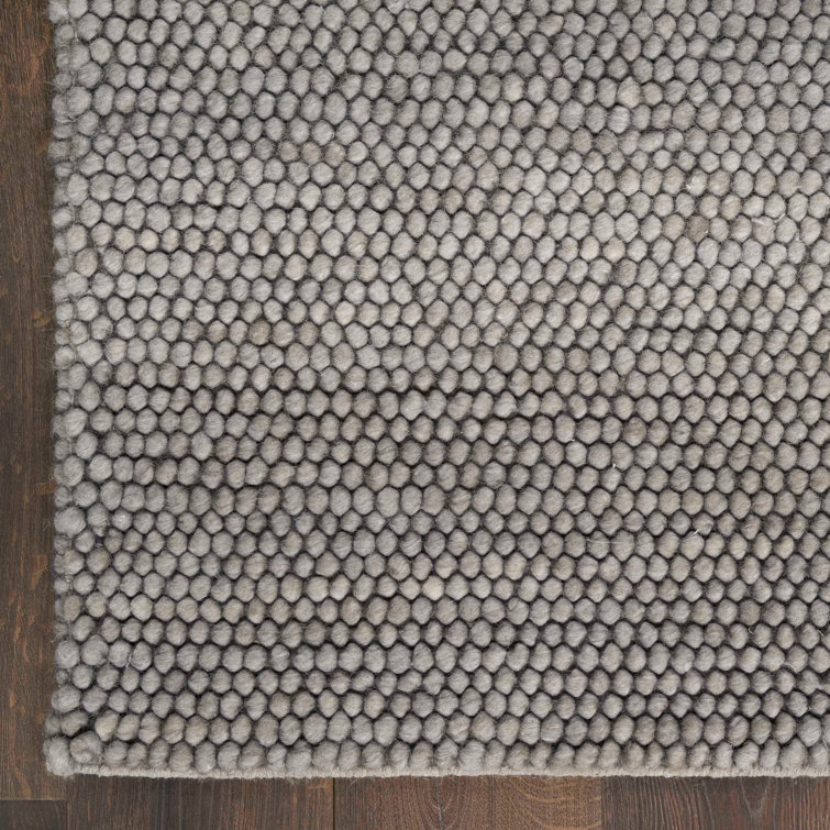 Handmade Gray Wool and Cotton Rectangular Indoor Rug