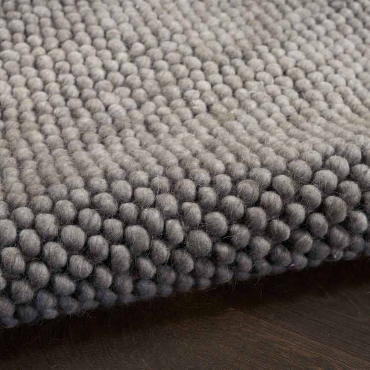 Handmade Gray Wool and Cotton Rectangular Indoor Rug
