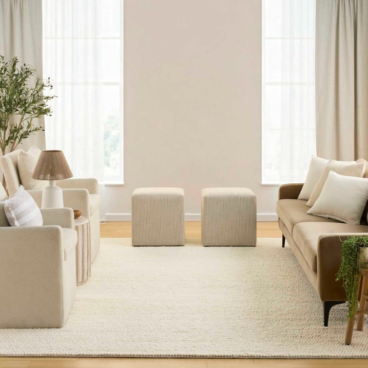 Handmade Ivory Wool and Cotton Rectangular Indoor Rug