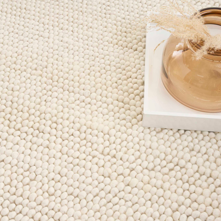Handmade Ivory Wool and Cotton Rectangular Indoor Rug