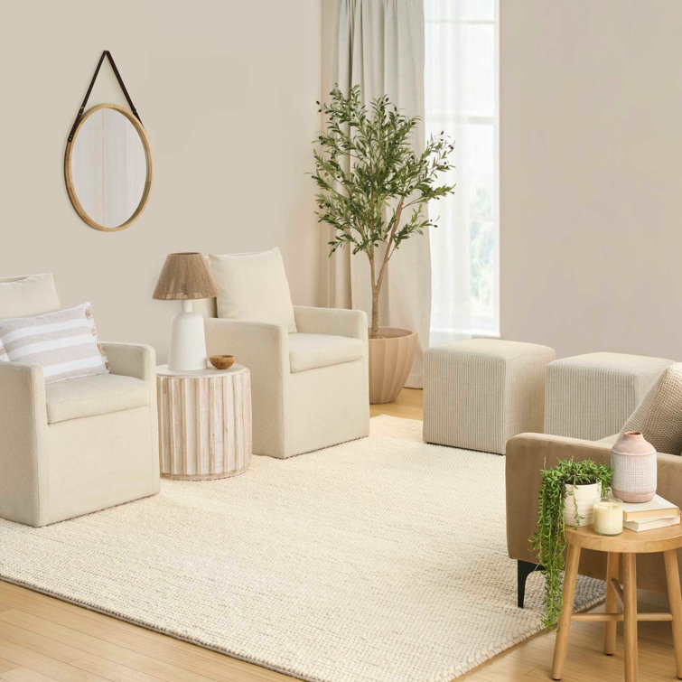 Handmade Ivory Wool and Cotton Rectangular Indoor Rug
