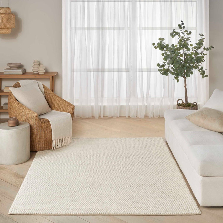 Handmade Ivory Wool and Cotton Rectangular Indoor Rug