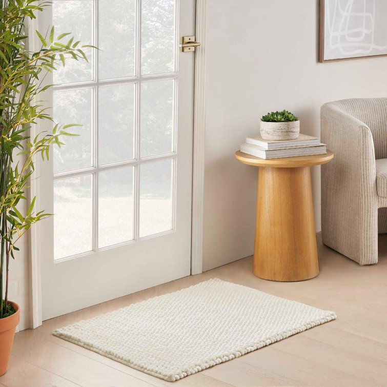 Handmade Ivory Wool and Cotton Rectangular Indoor Rug