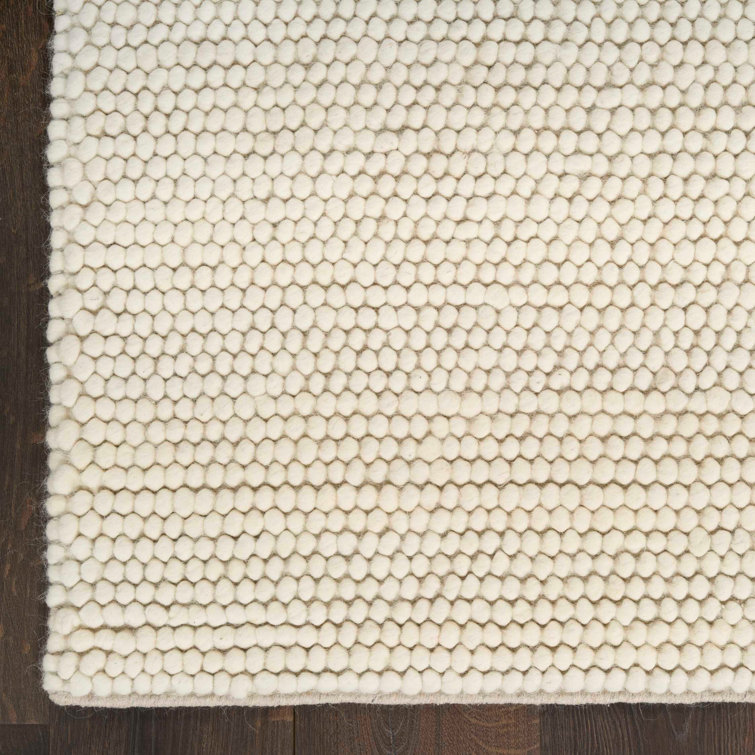 Handmade Ivory Wool and Cotton Rectangular Indoor Rug
