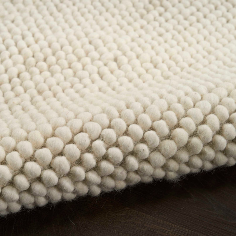 Handmade Ivory Wool and Cotton Rectangular Indoor Rug