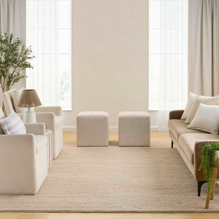 Handmade Beige Wool and Cotton Rectangular Indoor Rug