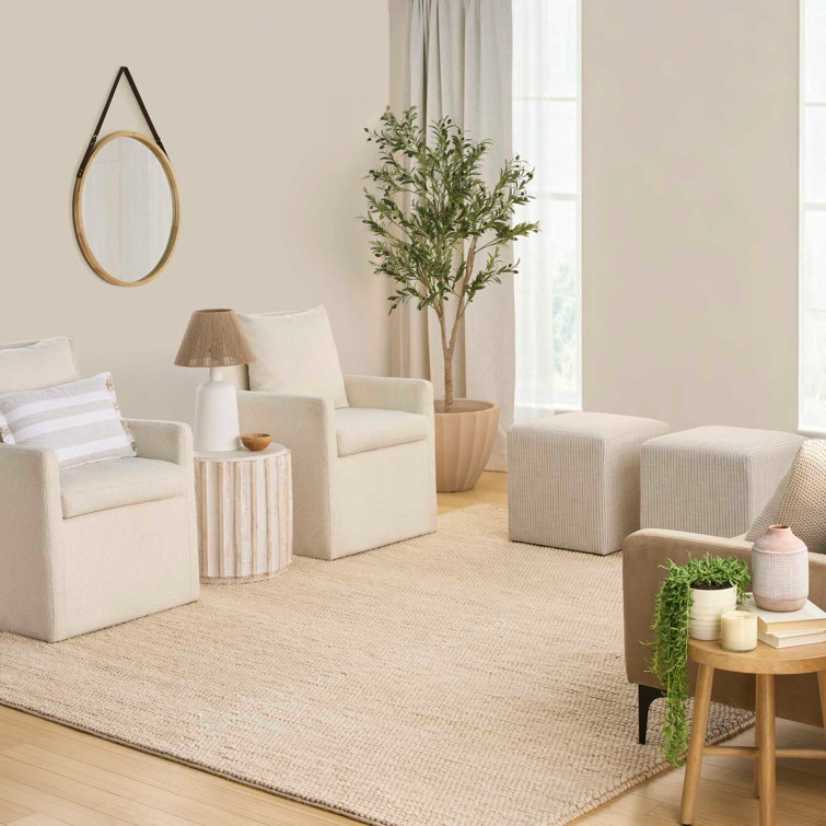Handmade Beige Wool and Cotton Rectangular Indoor Rug
