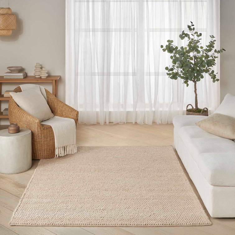 Handmade Beige Wool and Cotton Rectangular Indoor Rug