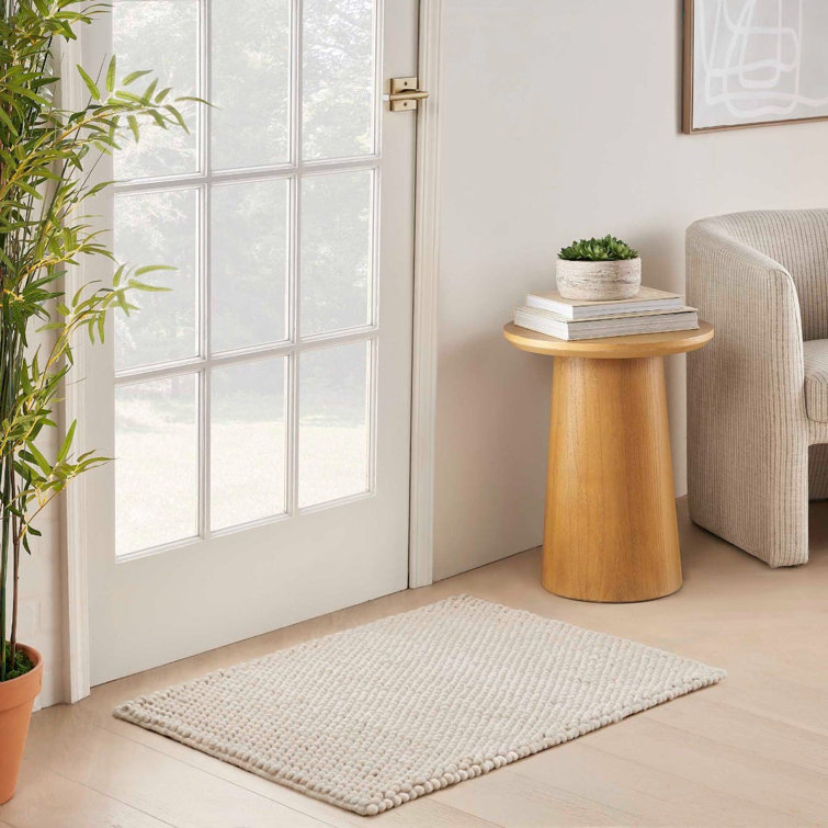Handmade Beige Wool and Cotton Rectangular Indoor Rug
