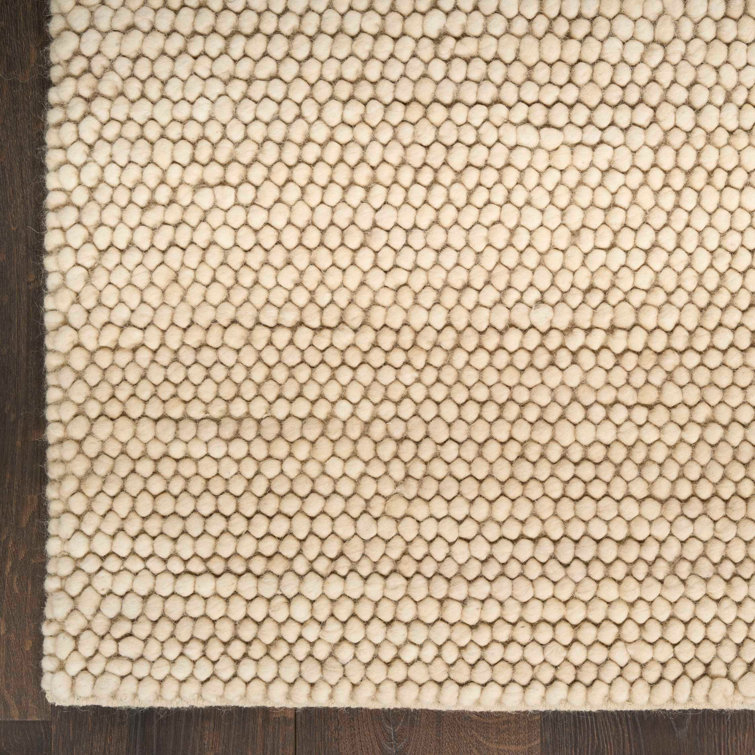 Handmade Beige Wool and Cotton Rectangular Indoor Rug