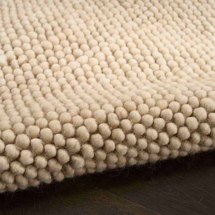 Handmade Beige Wool and Cotton Rectangular Indoor Rug