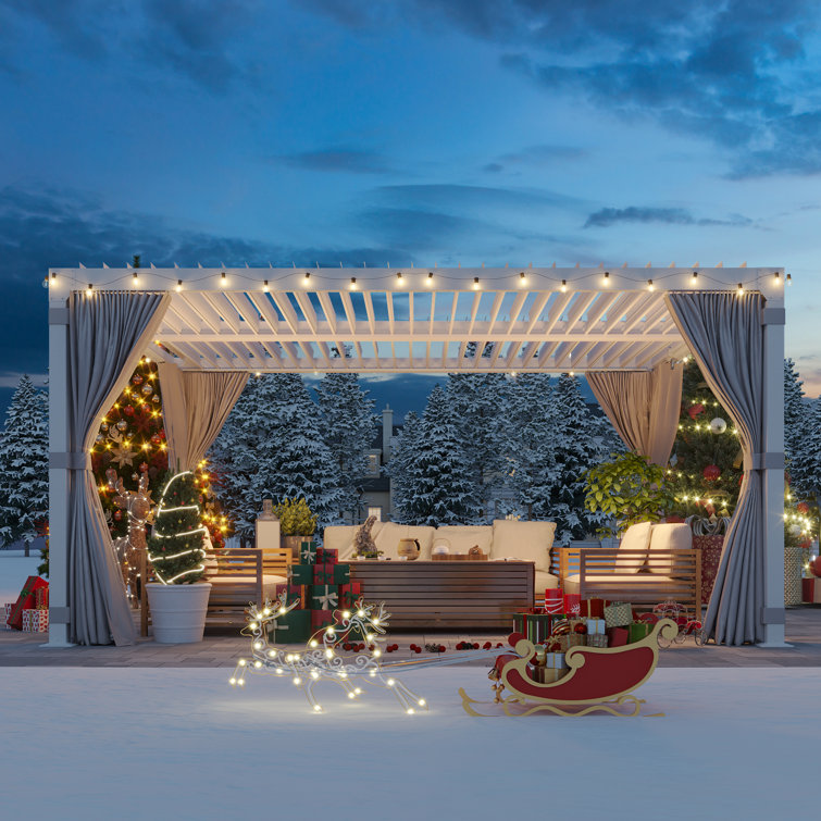 White Aluminum 10x12 Pergola with Adjustable Roof and Curtains