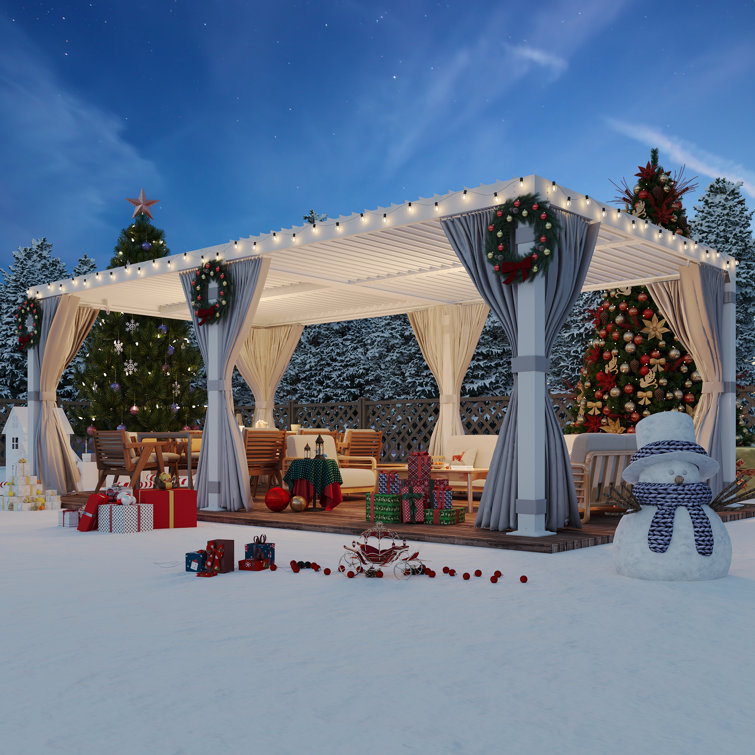 White Aluminum Outdoor Pergola with Adjustable Louver Roof, 20 ft x 10 ft