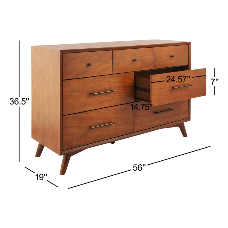 Flynn Acorn Mid-Century Modern 7-Drawer Dresser with Walnut Veneers