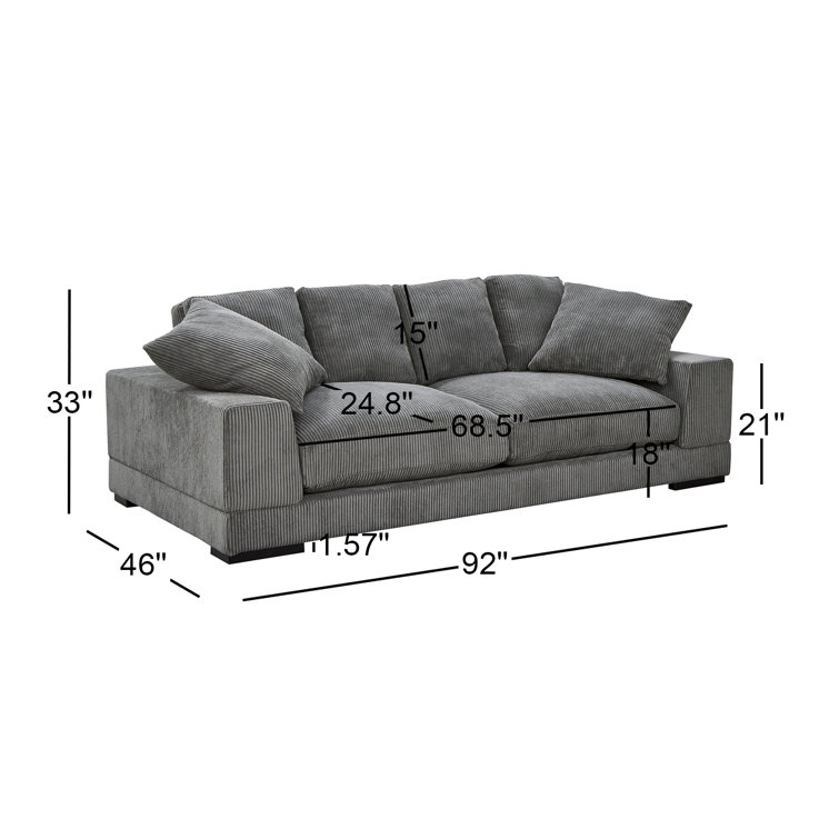 Gray Corduroy Polyester Sofa with Ottoman and Wood Frame