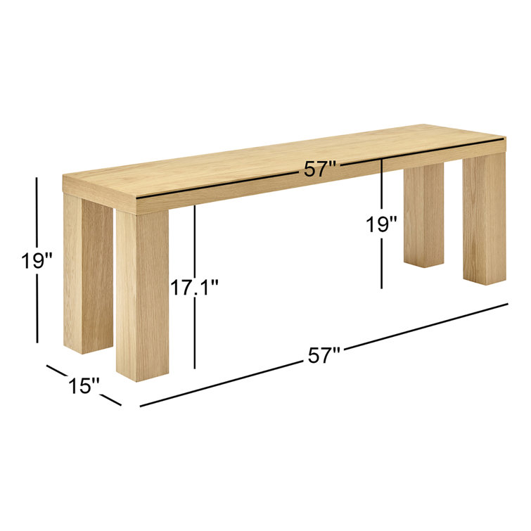 Oak Squared Legs Wooden Bench 19" H x 57" W x 15" D