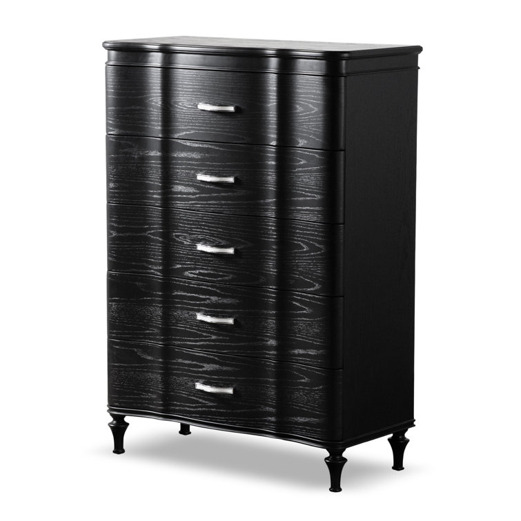 Seabliss Black Solid Wood 5-Drawer Chest with Felt Lined Drawer