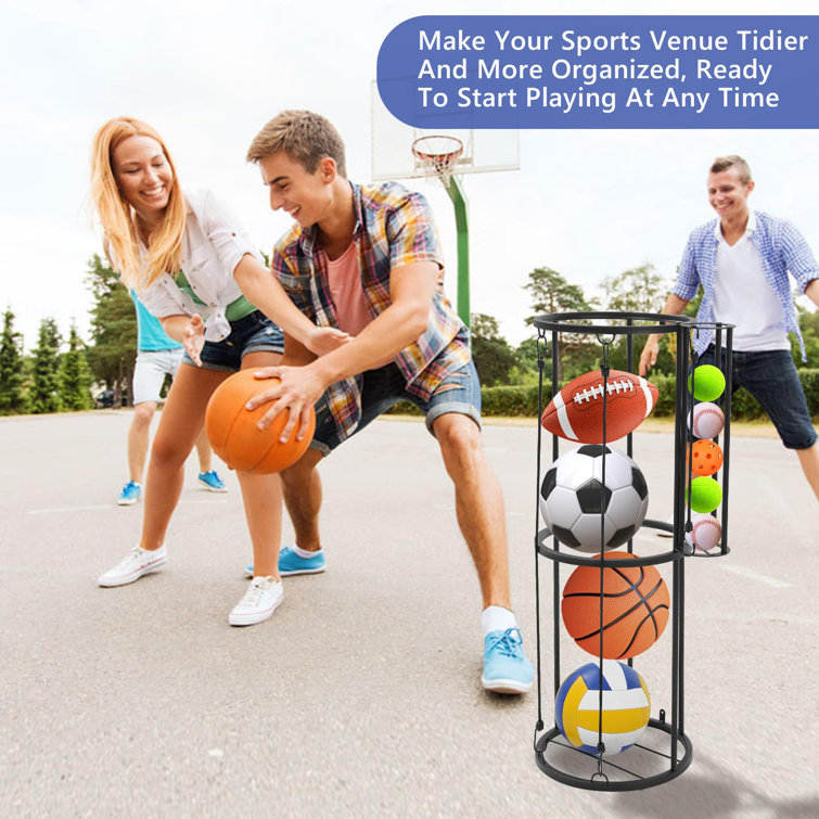 Black Metal Freestanding Vertical Sports Ball Storage Rack