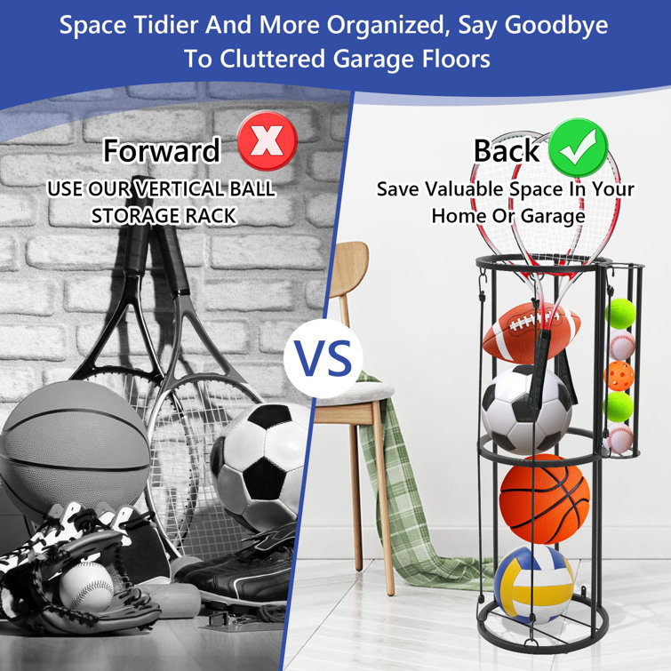 Black Metal Freestanding Vertical Sports Ball Storage Rack
