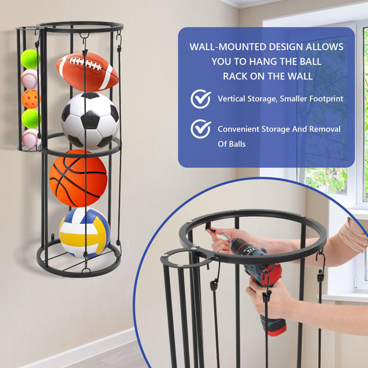 Black Metal Freestanding Vertical Sports Ball Storage Rack