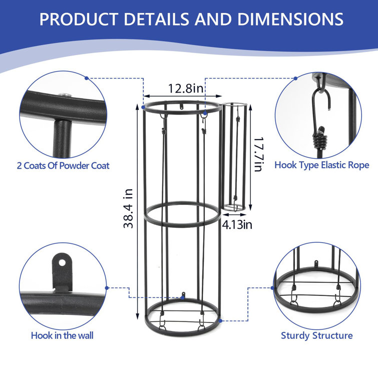 Black Metal Freestanding Vertical Sports Ball Storage Rack