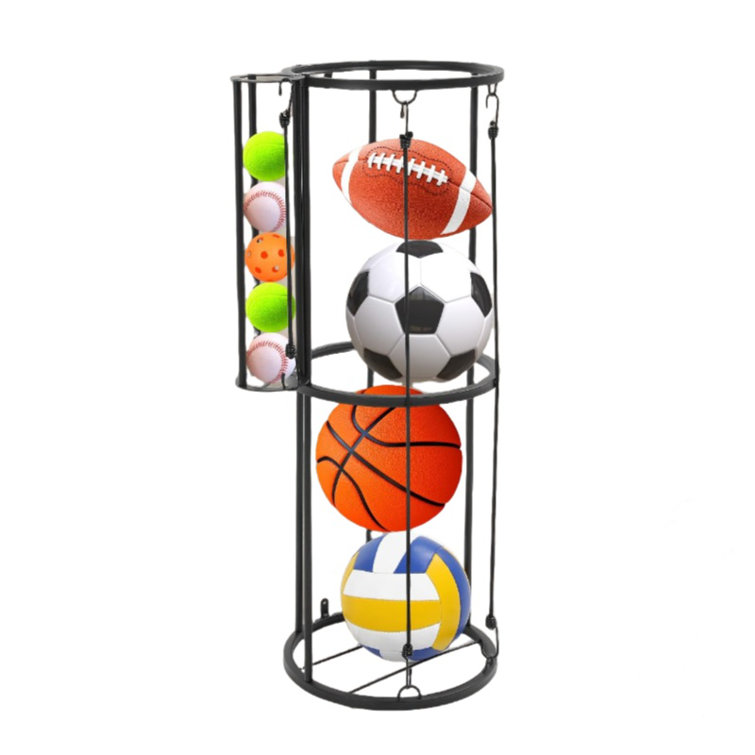 Black Metal Freestanding Vertical Sports Ball Storage Rack
