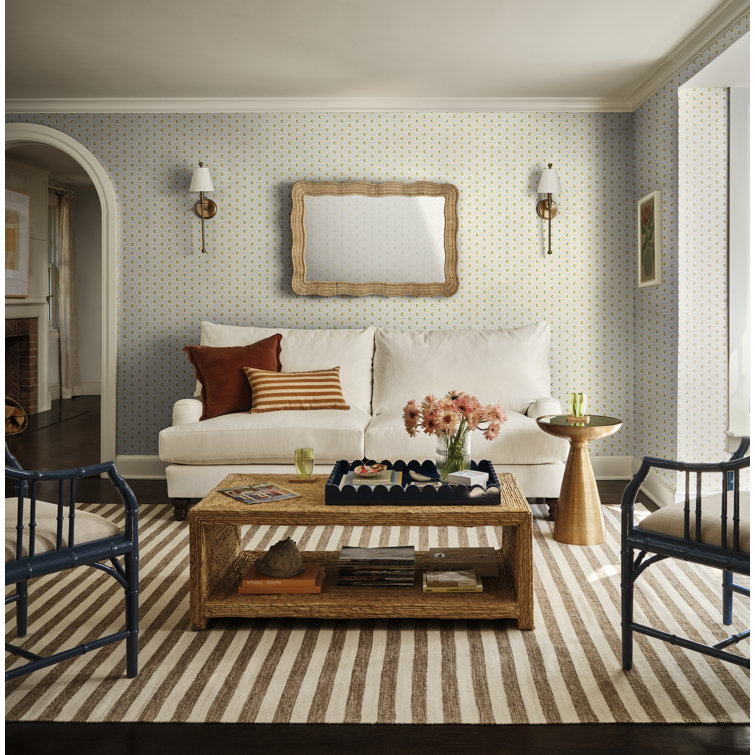 Scalloped Rectangular Rattan Wall Mirror with Glass