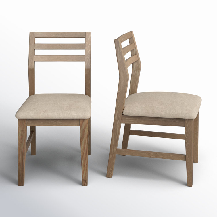 Transitional Beige Upholstered Ladderback Side Chair in Weathered Pine