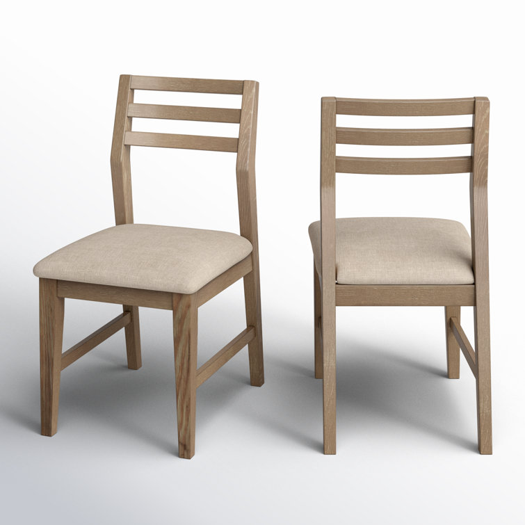 Transitional Beige Upholstered Ladderback Side Chair in Weathered Pine