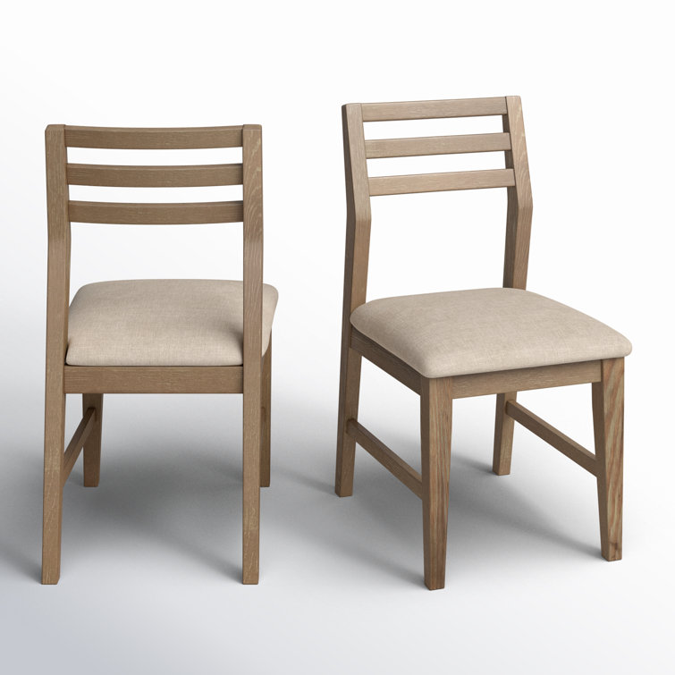 Transitional Beige Upholstered Ladderback Side Chair in Weathered Pine