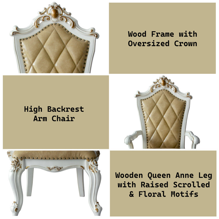 Beige Faux Leather High Back Upholstered Arm Chair