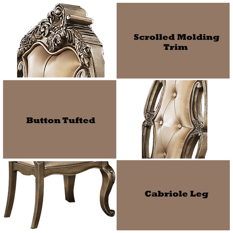 Champagne Oak Faux Leather Traditional Arm Chair Set