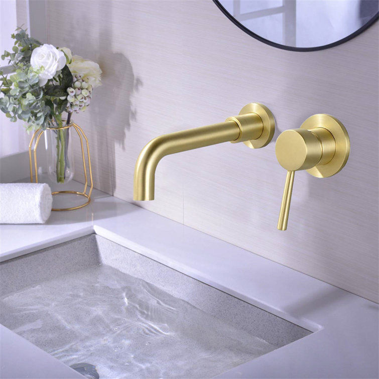 Brushed Gold Wall Mount Single Handle Bathroom Faucet