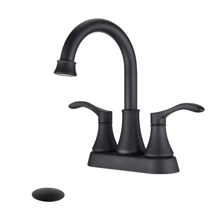 Matte Black Double Handle High Arc Bathroom Faucet with Pop-Up Drain
