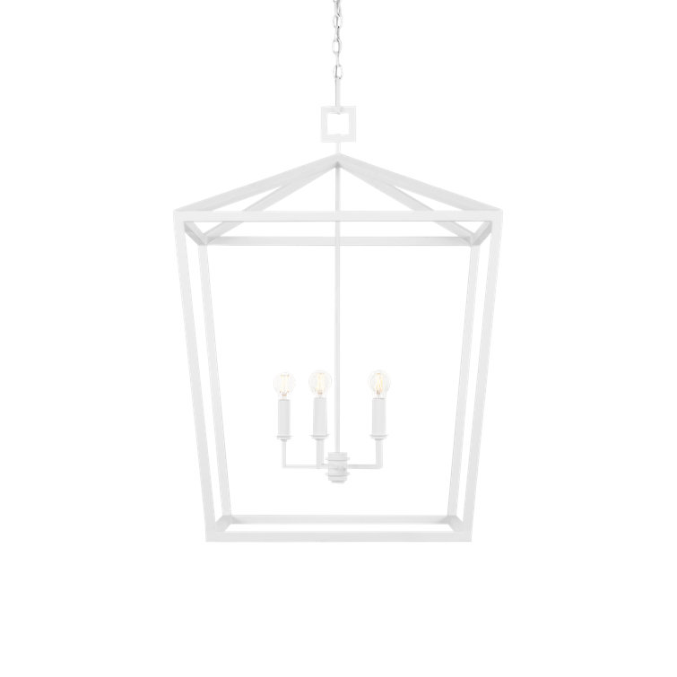 Gesso White Hammered Wrought-Iron 4-Light Chandelier