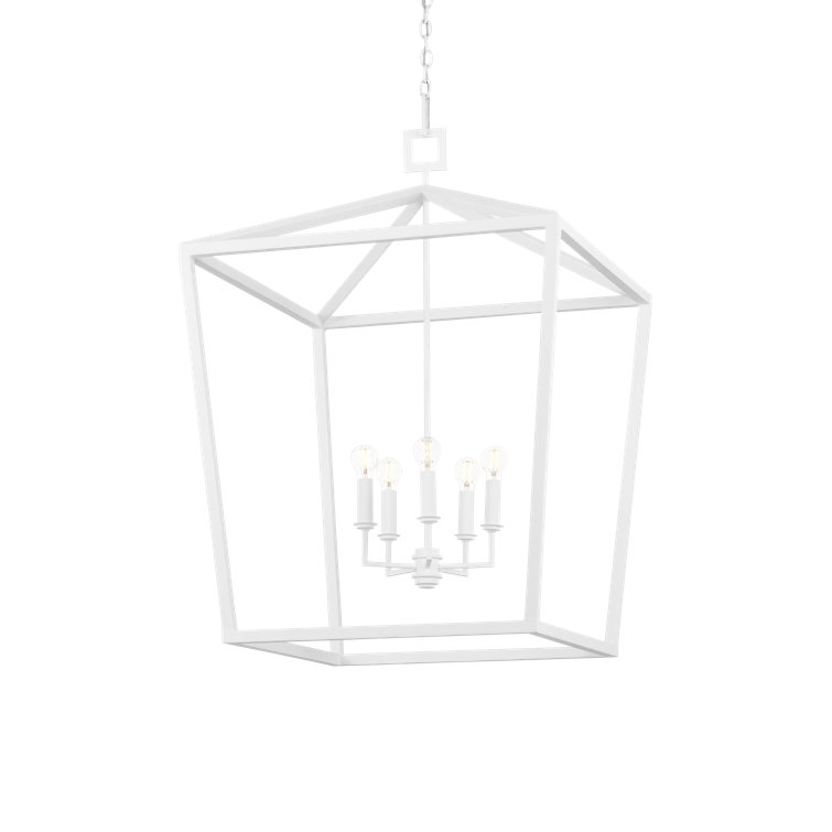 Gesso White Hammered Wrought-Iron 4-Light Chandelier