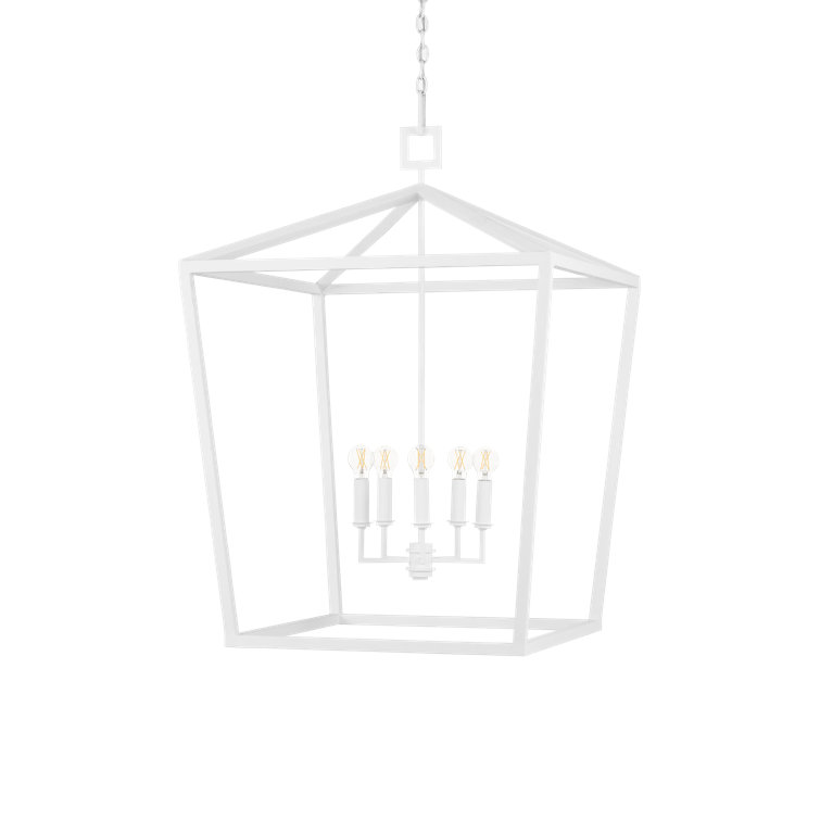 Gesso White Hammered Wrought-Iron 4-Light Chandelier
