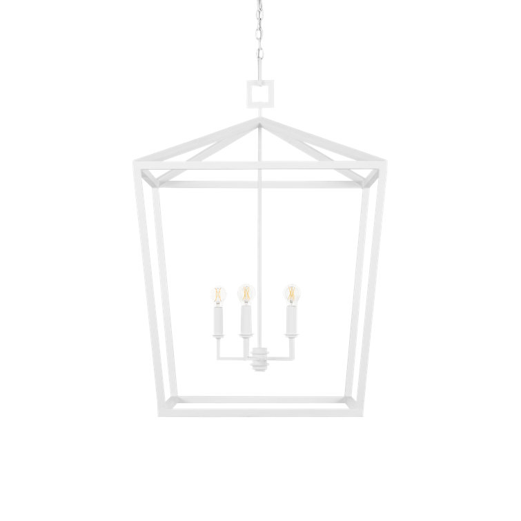 Gesso White Hammered Wrought-Iron 4-Light Chandelier