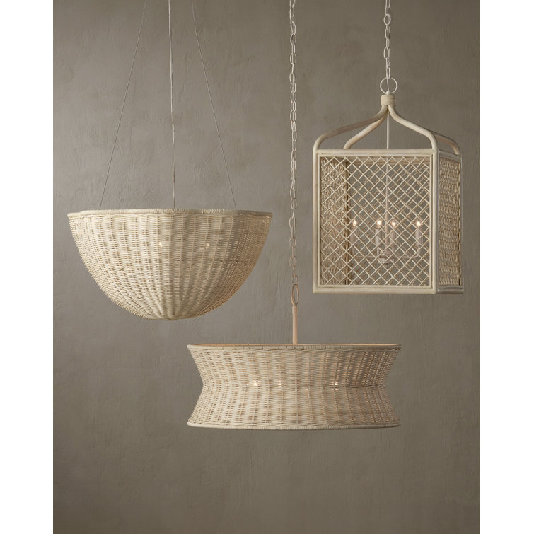 Bleached Natural Vanilla Wicker 3-Light Bowl Pendant