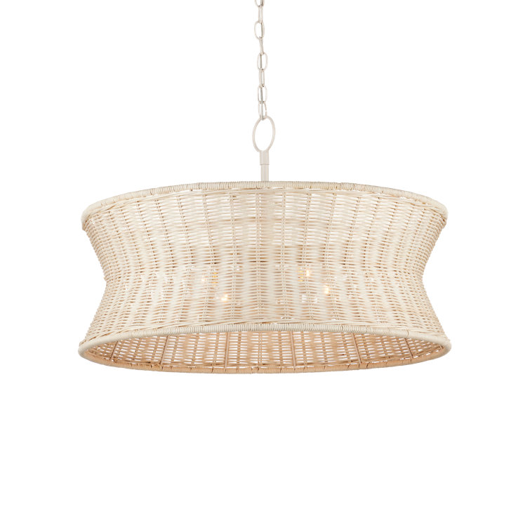 Vanilla Bleached Wicker Drum 4-Light Chandelier
