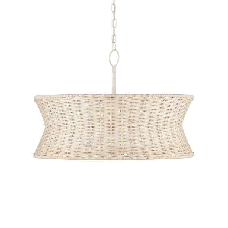 Vanilla Bleached Wicker Drum 4-Light Chandelier