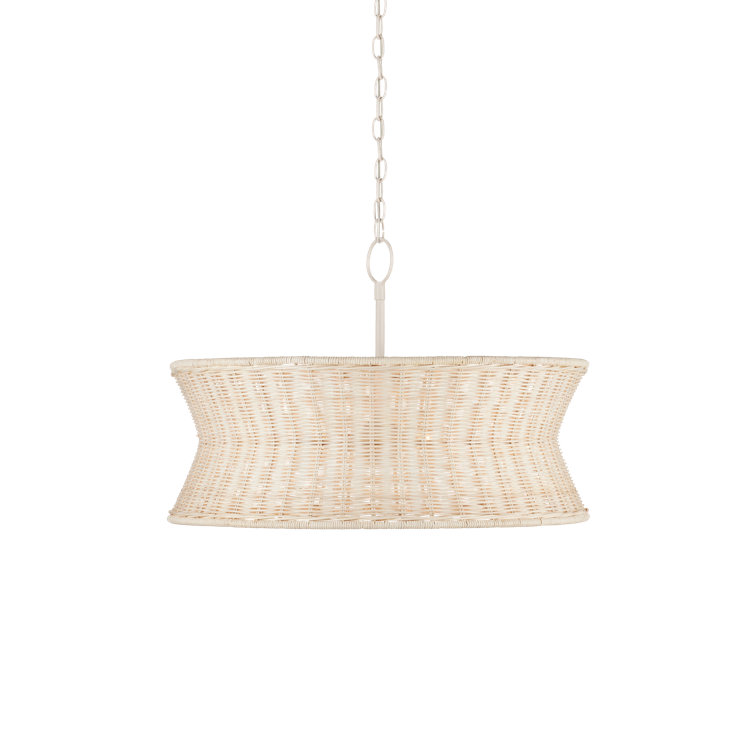 Vanilla Bleached Wicker Drum 4-Light Chandelier