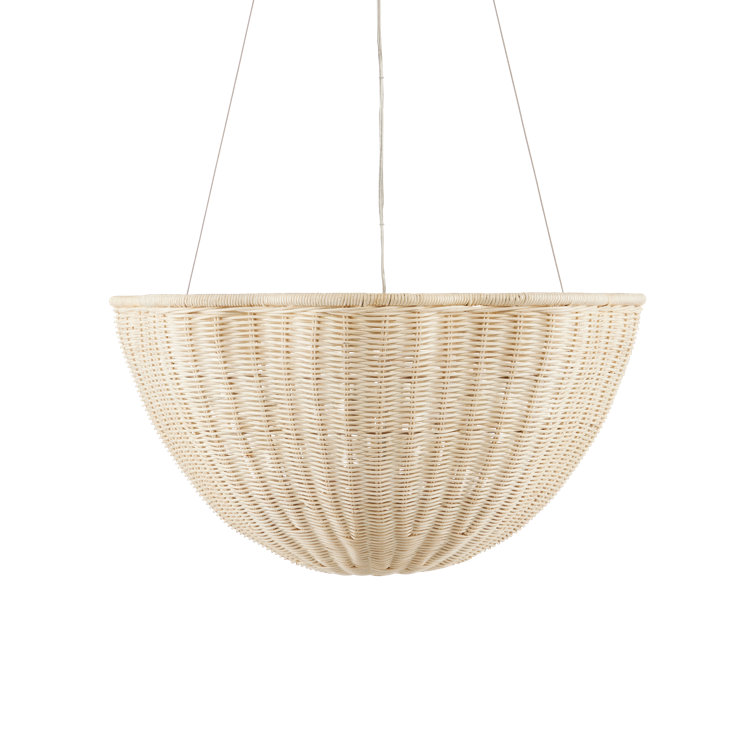 Bleached Natural Vanilla Wicker 3-Light Bowl Pendant