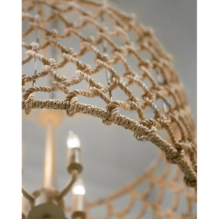 Beige and Smokewood Rope Drum Chandelier with 4 Lights
